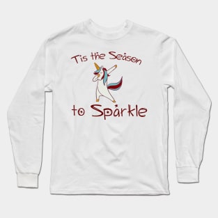 Dabbing Unicorn Christmas Season Sparkle Long Sleeve T-Shirt